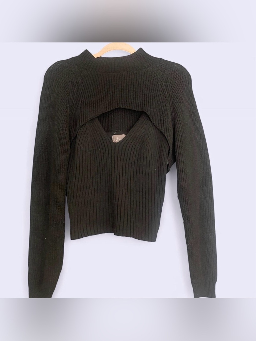 Black Ribbed Knit Cutout Sweater